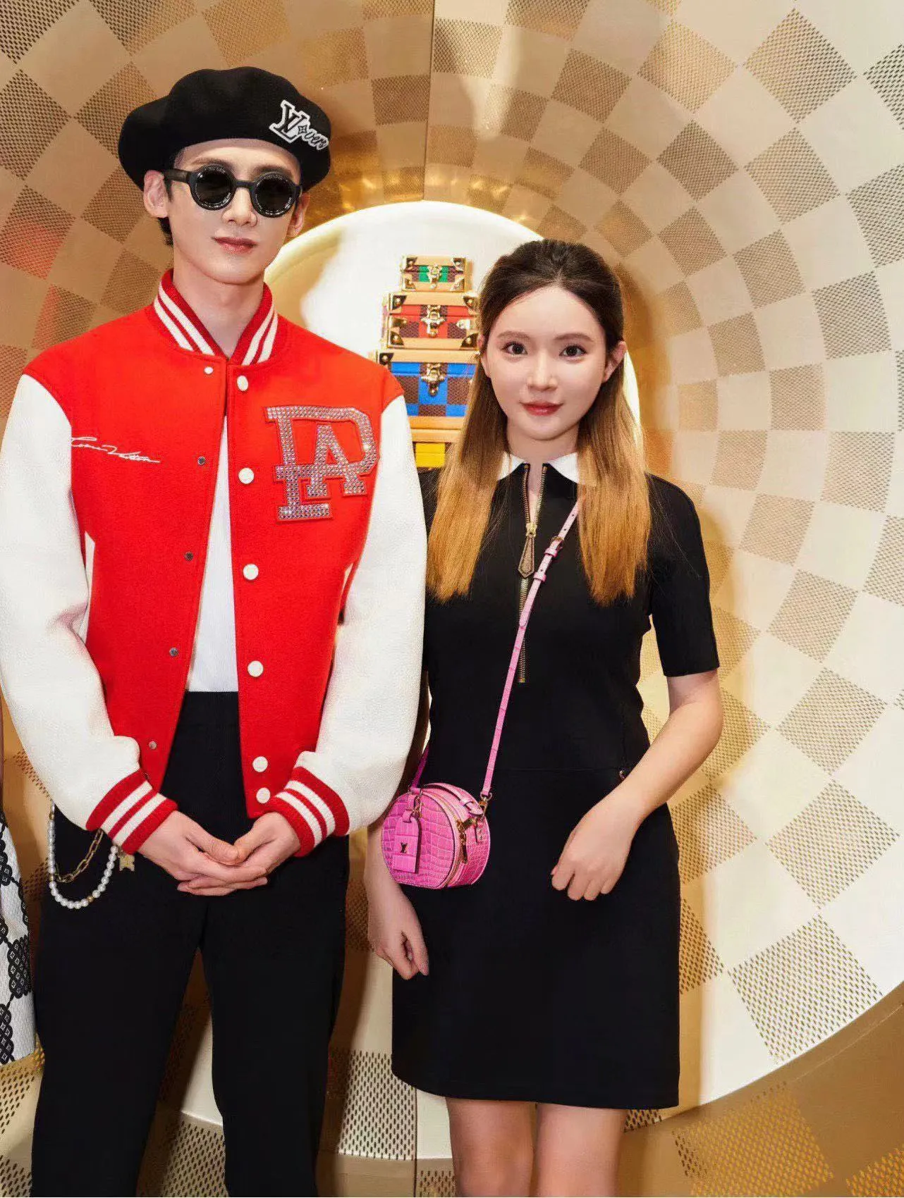 Louis Vuitton/Louis Vuitton 24Fw pearl hot diamond lettering baseball jacket